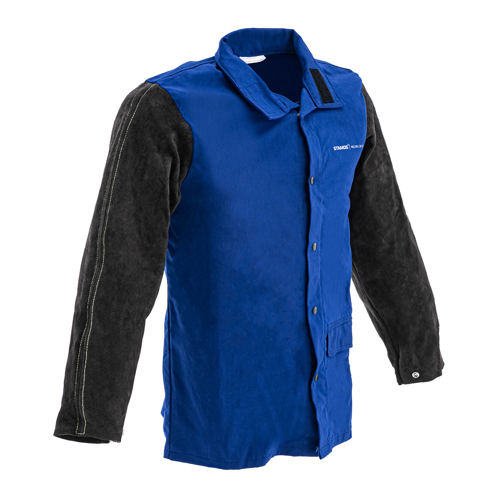 Zváračská bunda z bavlneného saténu/hovädzej štiepenky - veľkosť XL - čierna/modrá