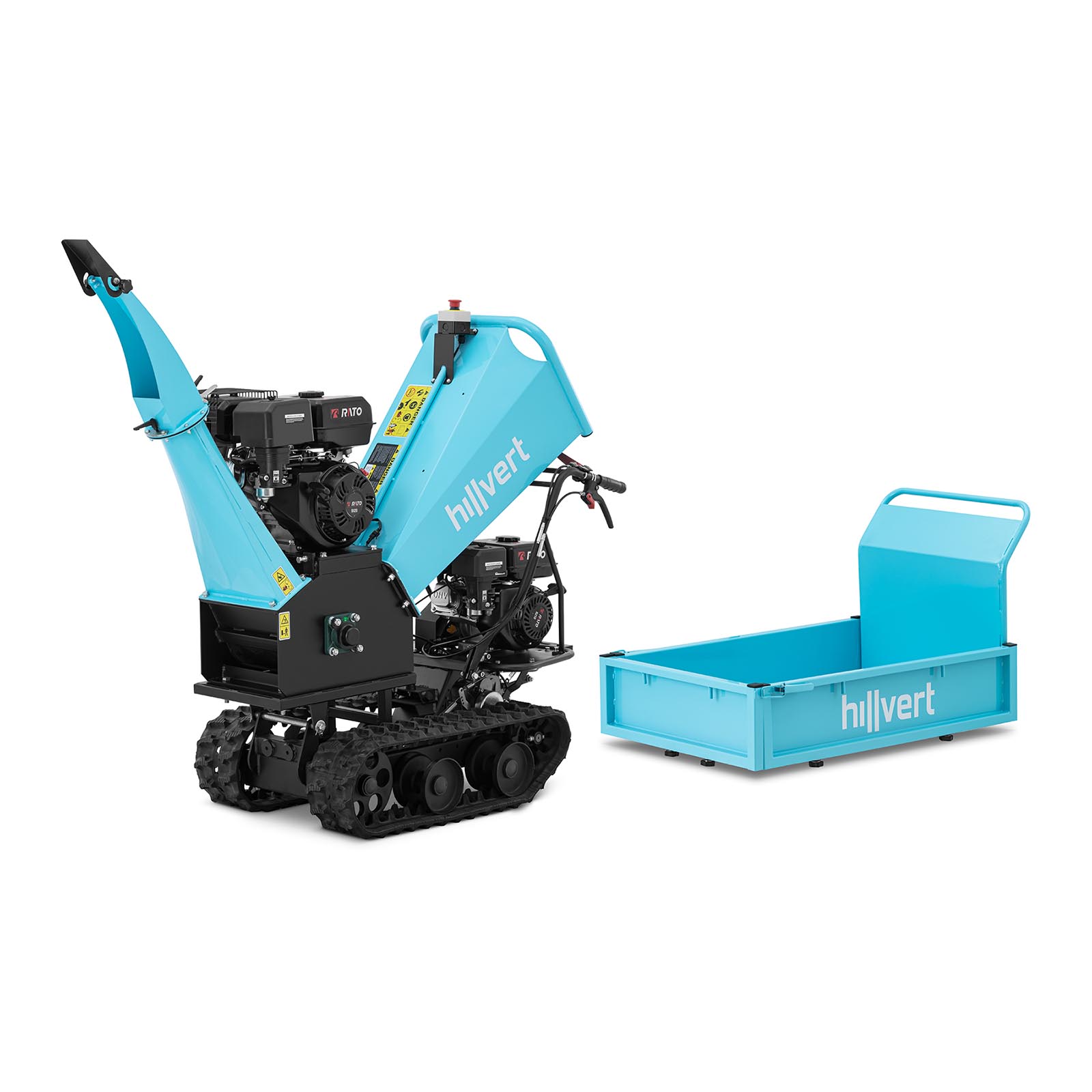 Benzínový drvič konárov - s húsenicovým pohonom - 15 HP – 120 mm – zásobník 560 x 490 x 1050 mm